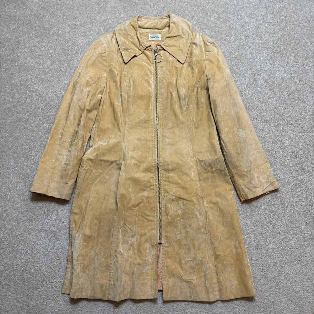 Vtg Neiman Marcus Suede Coat Womens Small Beige Leather Long Overcoat 60s 70s